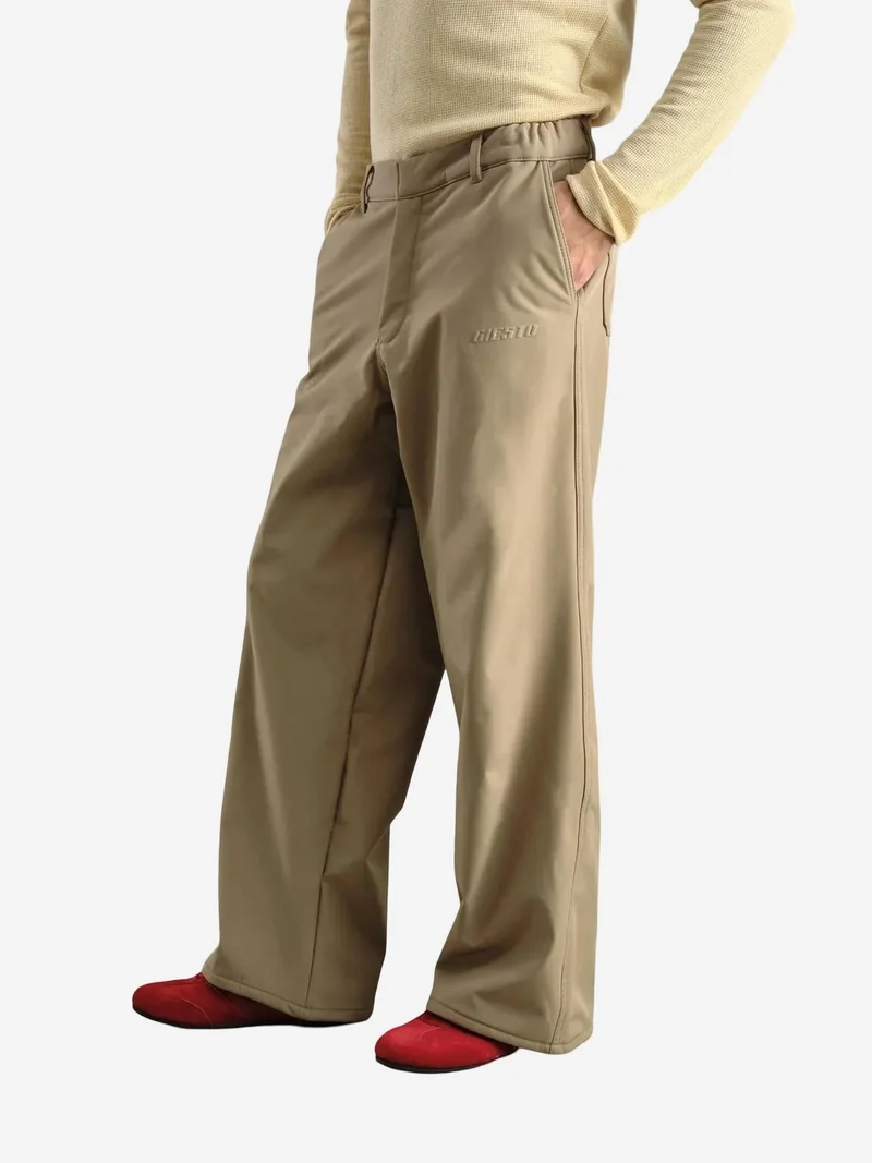 Giesto Beige Natural GIESTO Wide Leg Gabardine Pants with Pocket for Men | Best Price UAE